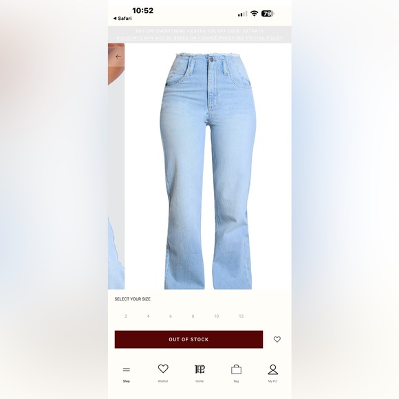 PrettyLittleThing Y2K High Rise Straight Leg Light Blue Jeans |Raw Hem| Size 4 - Picture 2 of 16